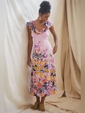 Anthropologie Ruffled Floral Maxi Dress